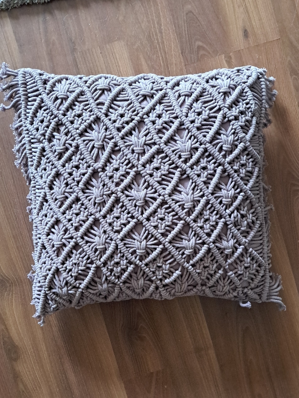 Bershka Knotted Macrame Accent Pillow - Beige